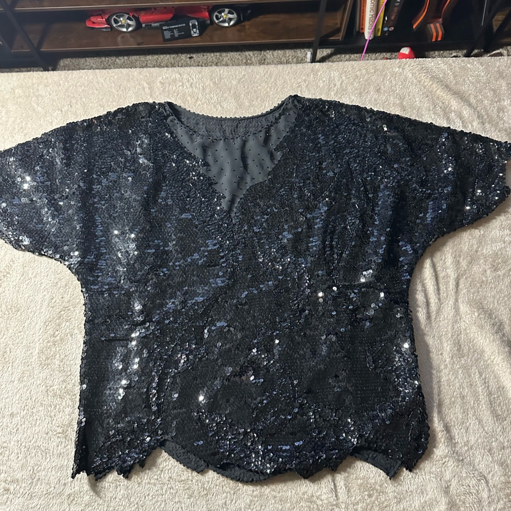 Black Sequin Sleeveless Top